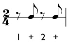 Syncopated eighth notes in 2/4 time