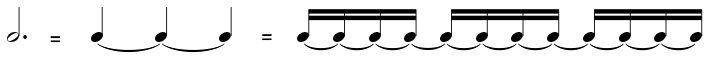 One dotted half note equals twelve sixteenth notes