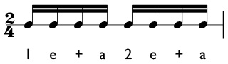 How to count sixteenth notes in 2/4 time