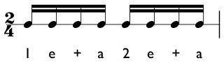 How to count sixteenth notes in 2/4 time