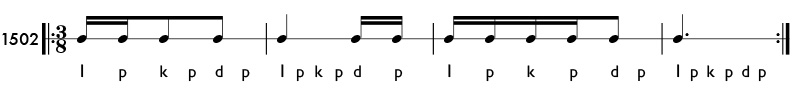 Sixteenth notes in compound meter -rhythm pattern 1502