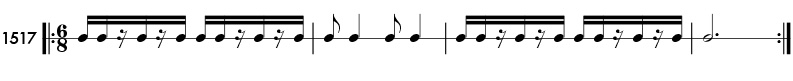 Sixteenth notes in compound meter -rhythm pattern 1517