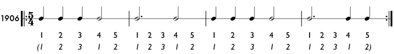 Odd meter example in 5/4 time signature - pattern 1906