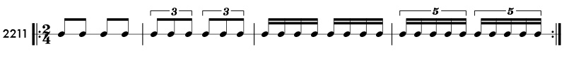 Tuplet rhythm examples in simple meter - Pattern 2211
