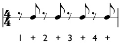 Syncopated eighth notes in 4/4 time