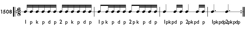 Sixteenth notes in compound meter -rhythm pattern 1508