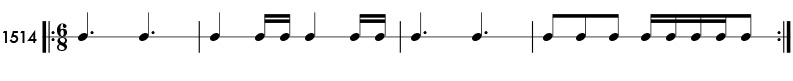 Sixteenth notes in compound meter -rhythm pattern 1514